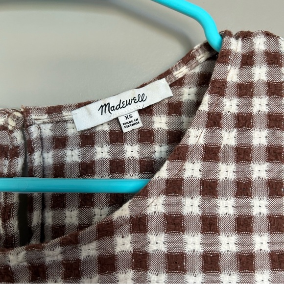 Madewell XS Medford Top in Textured Gingham Brown and White with Peplum Top - Picture 4 of 4